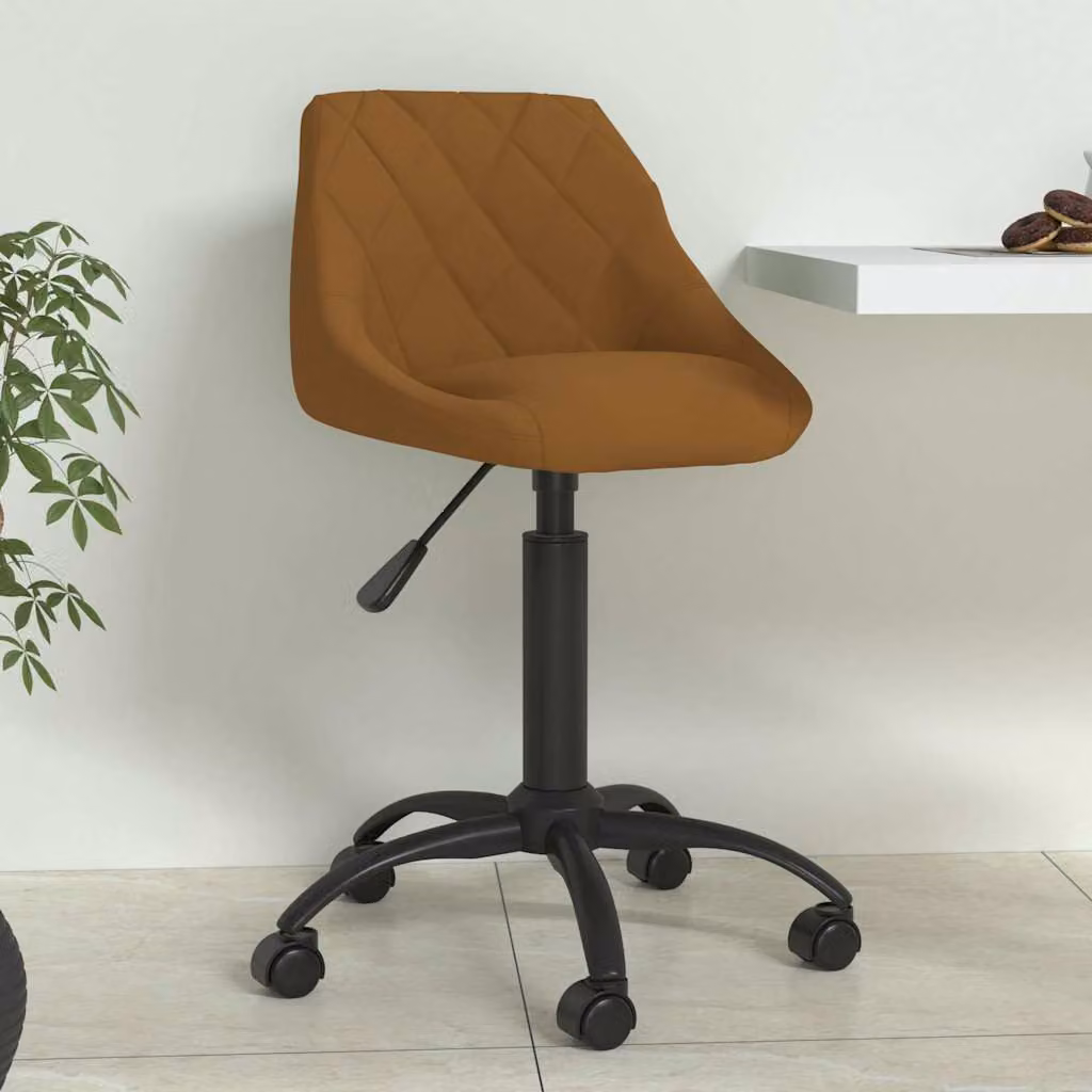 Sedia da Pranzo Girevole vidaXL in Velluto Marrone con Ruote e Struttura in Metallo e Plastica