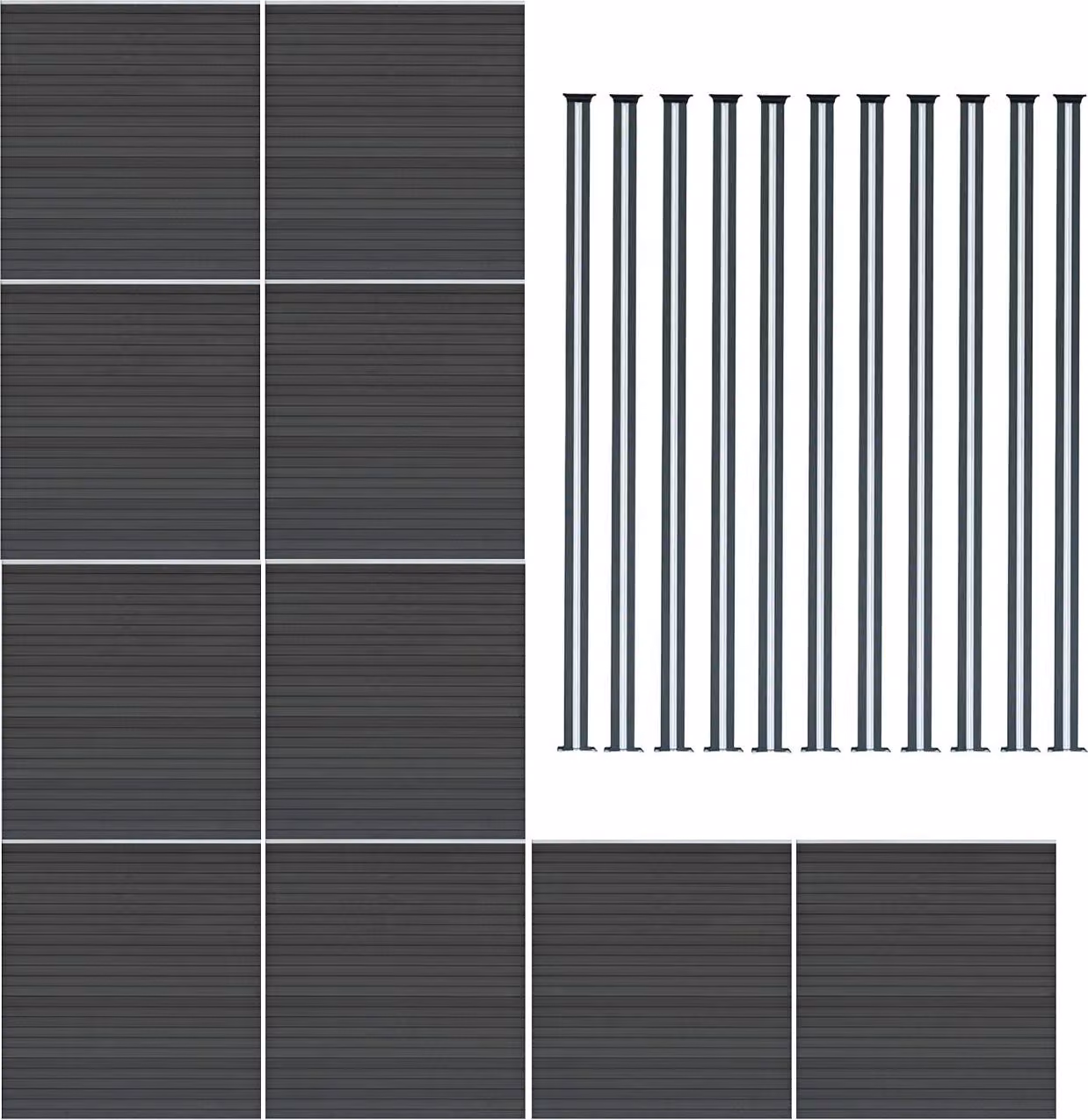 Pannelli divisori in WPC (x10) e pali per recinzione con illuminazione a LED (x11) - Grigio