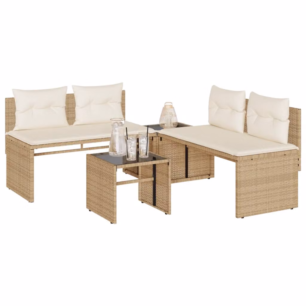 Set Divano da Giardino vidaXL 4 Pezzi con Cuscini Beige e Tavolino in Polyrattan e Metallo