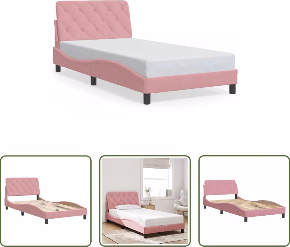 The Living Store Struttura letto con testiera rosa 100x200 cm in velluto