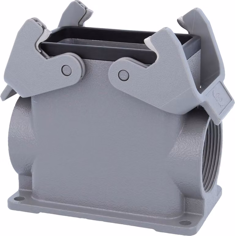 HARTING Han 10B Base alta, 2xPG29 uscita cavi laterale, con 2 staffe trasversali Vite PG29 Area di serraggio
