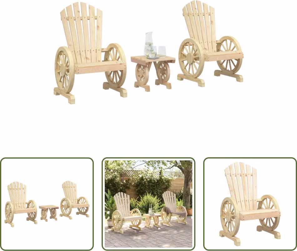The Living Store Set di 3 pezzi da giardino in legno massiccio di abete. Set salotto da giardino in legno massiccio di abete