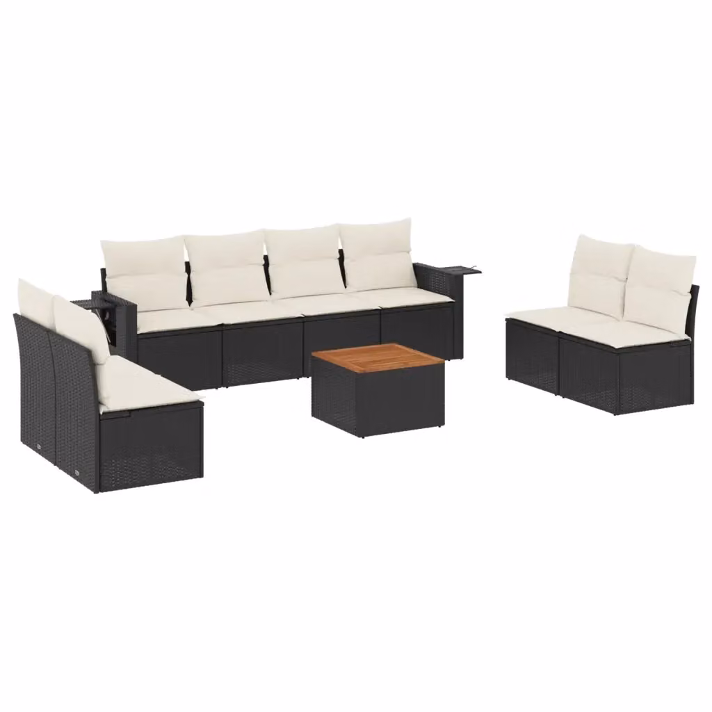 Set di divani da giardino vidaXL in polyrattan nero con cuscini, tavolino e sedute a forma di U per esterno – 2