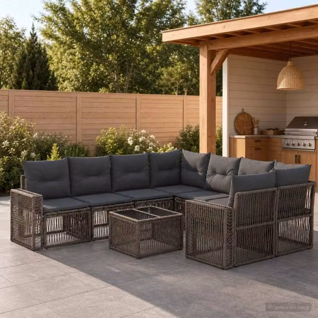 Set Divano da Giardino 9 pz Grigio polyrattan 3435071