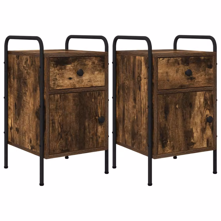 Set di 2 Armadi da Notte vidaXL in Stile Industrial, Colore Rovere Fumo e Nero, L/P/H: 35 x 36,5 x 61 cm
