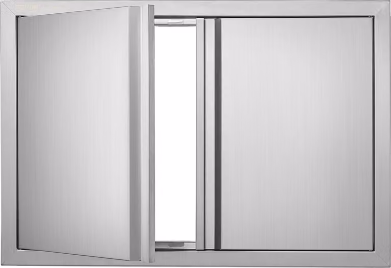 Porta di accesso al barbecue, 774 x 532 mm, Doppia porta per cucina esterna, Porta in acciaio inox a incasso, Porta verticale a parete con maniglie a scomparsa, per isola barbecue, stazione barbecue, mobile esterno
