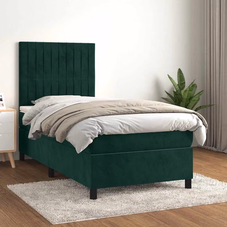 vidaXL Letto Ibrido con Giroletto a Molle e Materasso in Velluto Verde Scuro L/P/H: 200 x 80 x 118 cm