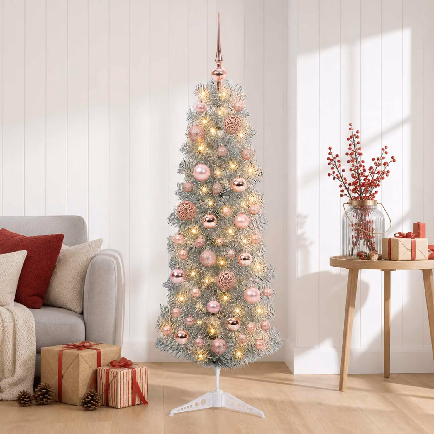 vidaXL Albero di Natale Artificiale Slim con Palline 150 cm 150 LED