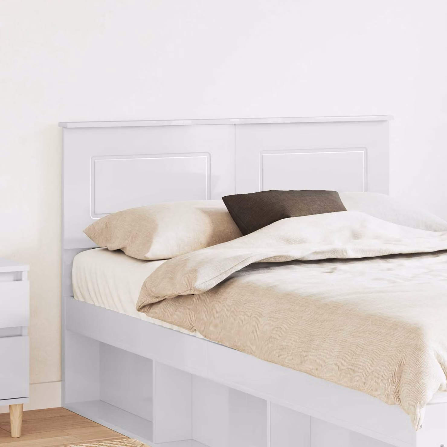 Testiera per letto moderna vidaXL in legno ingegnerizzato bianco lucido L: 123 cm, H: 90 cm, P: 3 cm