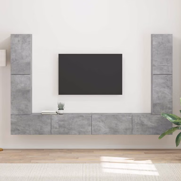 Set mobile TV moderno vidaXL da 8 pezzi in legno MDF grigio cemento con montaggio a parete