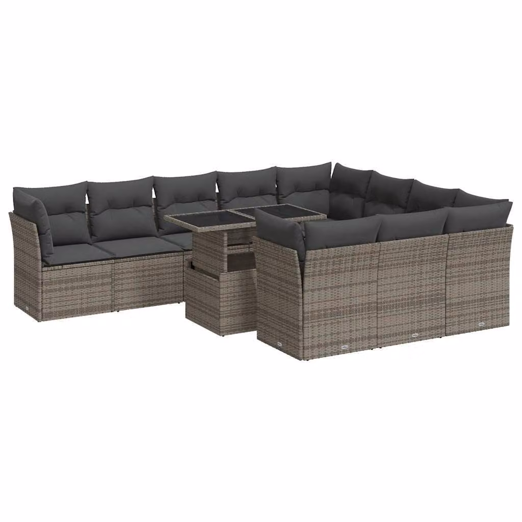 Set Divani da Giardino 11 pz con Cuscini in Polyrattan Grigio