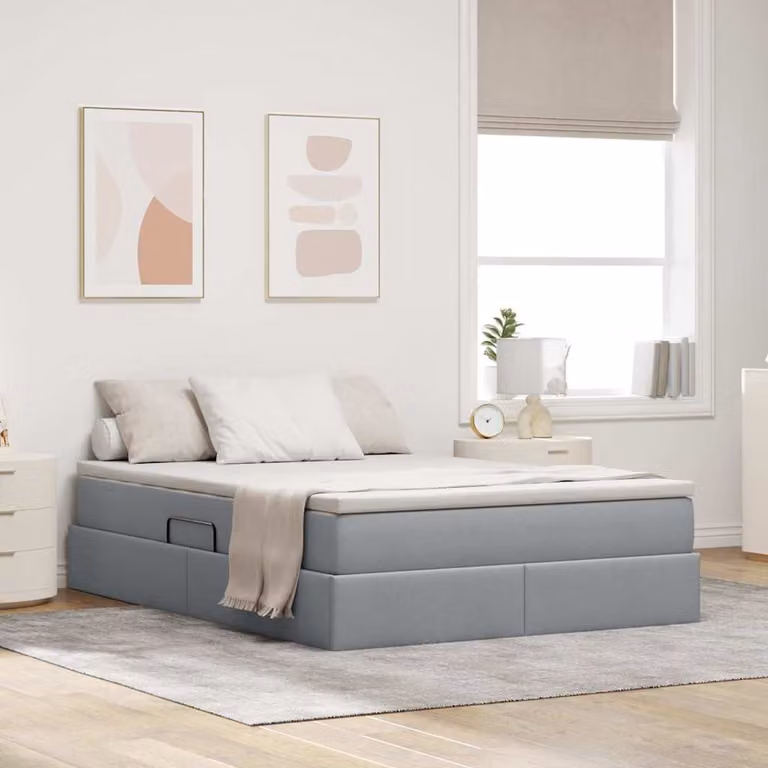 Letto con contenitore e materasso ibrido vidaXL Grigio chiaro L: 140 cm, P: 200 cm, H: 280 cm