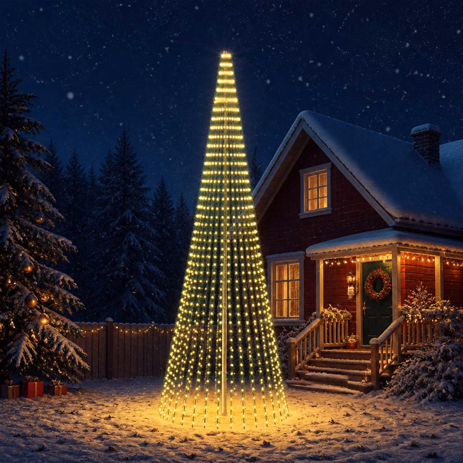 vidaXL Albero di Natale LED 470 cm 1504 LED Bianco caldo Acciaio Verde