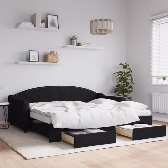 Divano Letto Estraibile con Cassetti vidaXL in Tessuto Nero L/P/H: 90 x 190 x 75 cm
