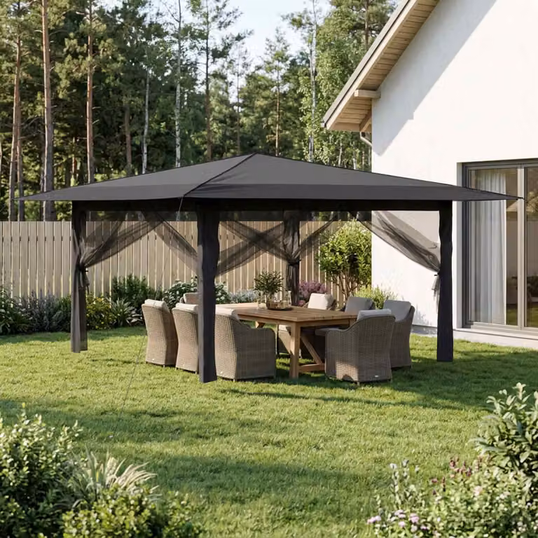 Gazebo vidaXL con 4 pareti laterali in poliestere e acciaio, Grigio chiaro e Antracite, L/P/H: 400 x 400 x 245 cm