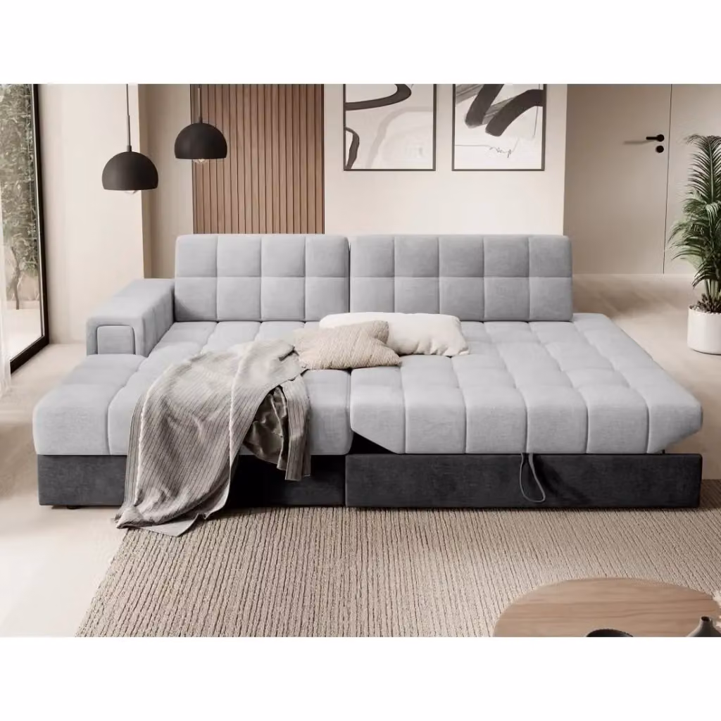 Divano angolare convertibile MEUBLORAMA modello CUBITO con funzione letto e vano contenitore, grigio e nero, L 240 cm x P 150 cm x H 82 cm – 2