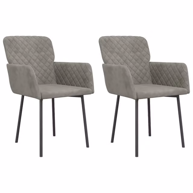 Set di 2 sedie da pranzo moderne in velluto grigio con braccioli e struttura in metallo