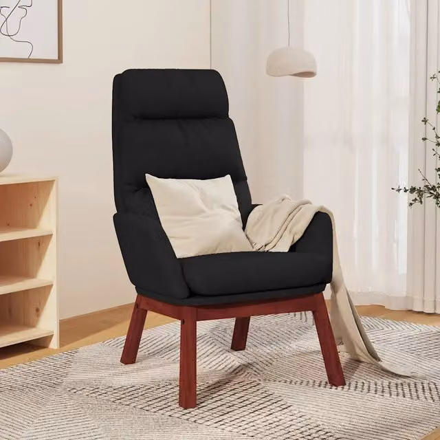 Sedia Relax Recliner vidaXL in Tessuto Nero con Braccioli e Imbottitura in Schiuma
