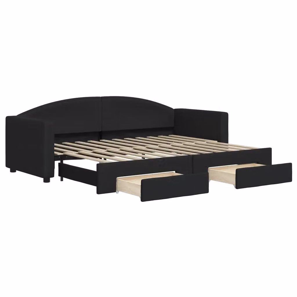 Divano Letto Estraibile vidaXL Nero con Cassetto in Tessuto per Soggiorno e Camera da Letto L/P/H: 223 x 90 x 75 cm, Dimensioni Letto: 80 x 200 cm – 2