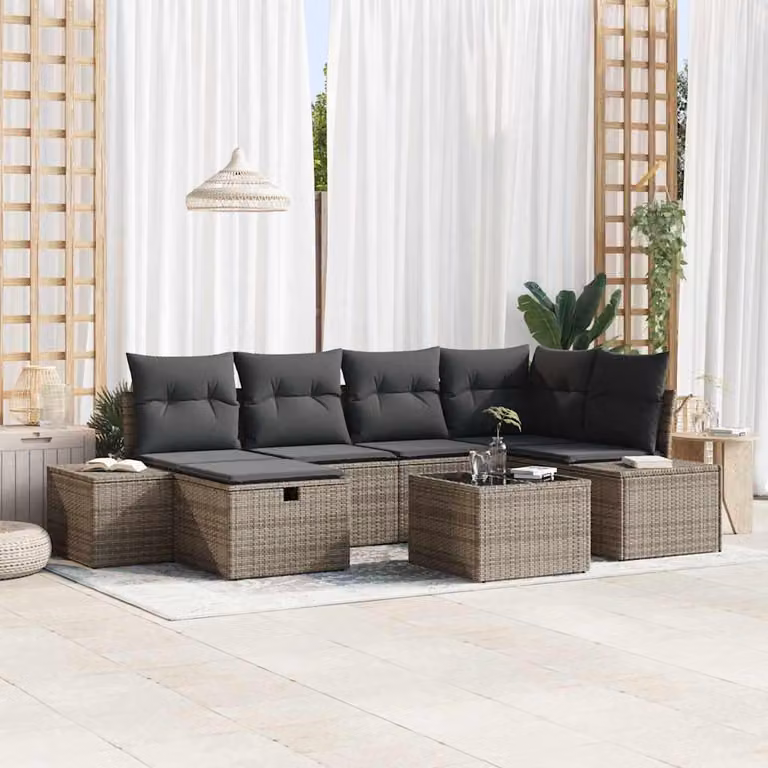 Maison Exclusive - Set di divani da salotto, 7 pezzi, in rattan sintetico