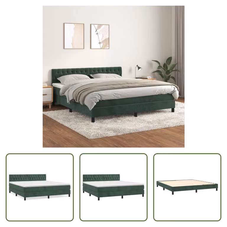 The Living Store Letto a molle con materasso verde scuro 180x200 cm in velluto