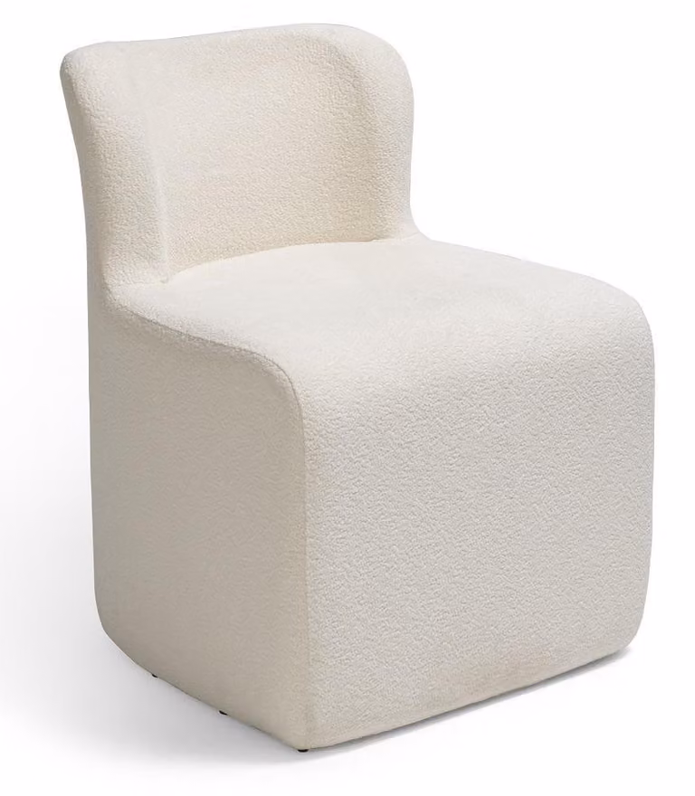 Sedia dal design moderno, colore bianco, schienale in tessuto strutturato, confortevole
