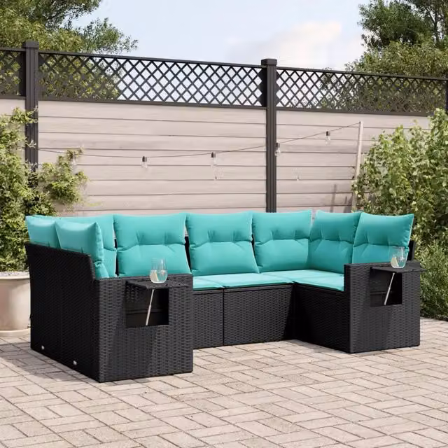 Set di Divani da Giardino a L vidaXL in Polyrattan Nero con Cuscini Inclusi