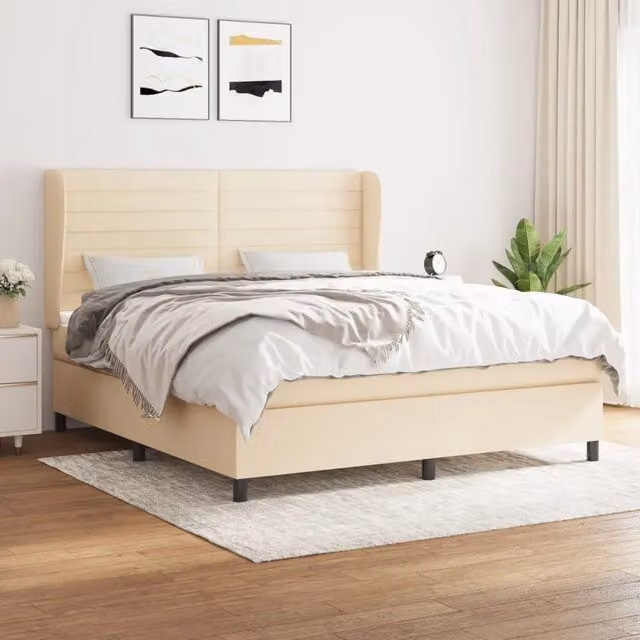 Letto Ibrido vidaXL con Giroletto a Molle e Materasso in Tessuto Beige e Bianco L/P/H: 180 x 200 x 25 cm