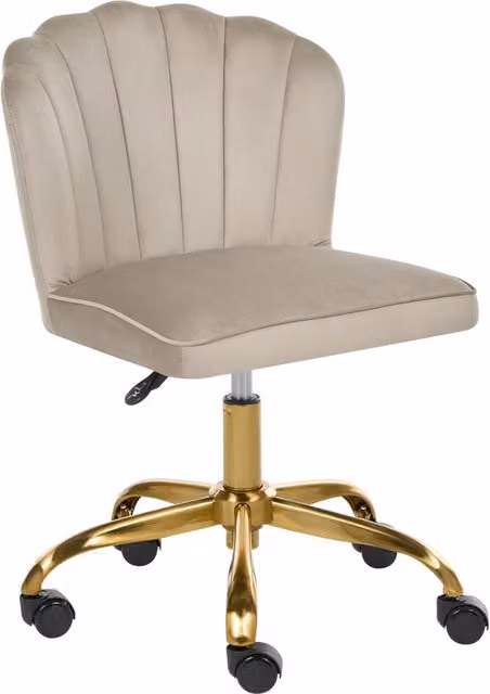 Sedia da scrivania girevole in velluto tortora con altezza regolabile senza braccioli trapuntatura decorativa stile glamour