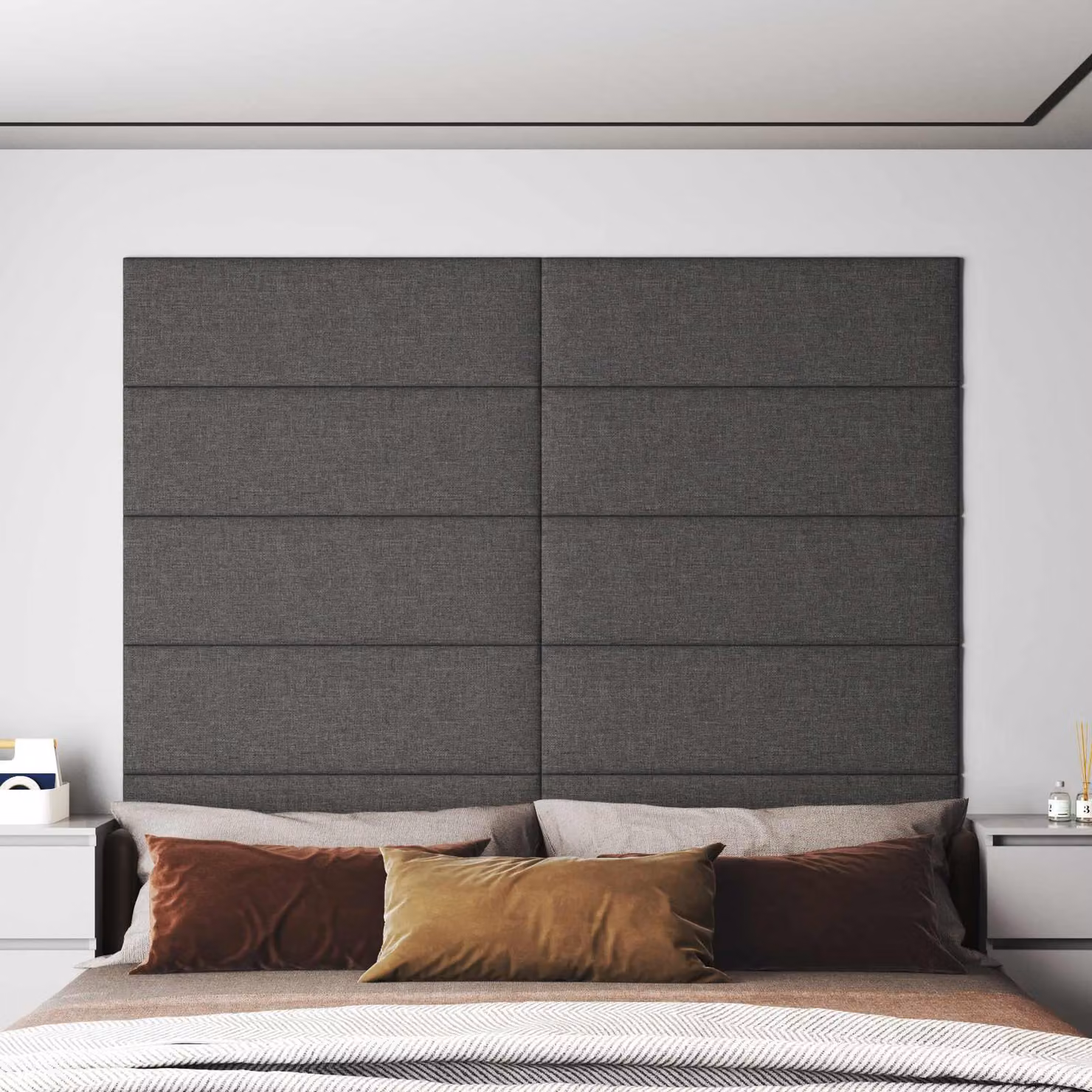 Set di 12 testiere da parete imbottite vidaXL in tessuto grigio, L: 90 cm, H: 30 cm