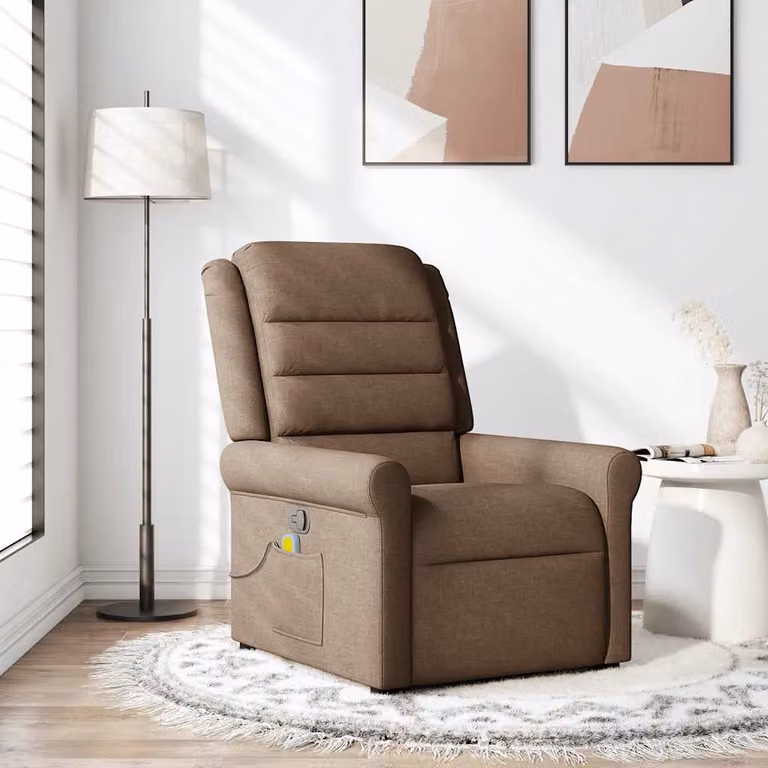 vidaXL Poltrona Reclinabile Relax in Tessuto Marrone con Braccioli L/P/H: 73,0 x 91,5 x 102,5 cm