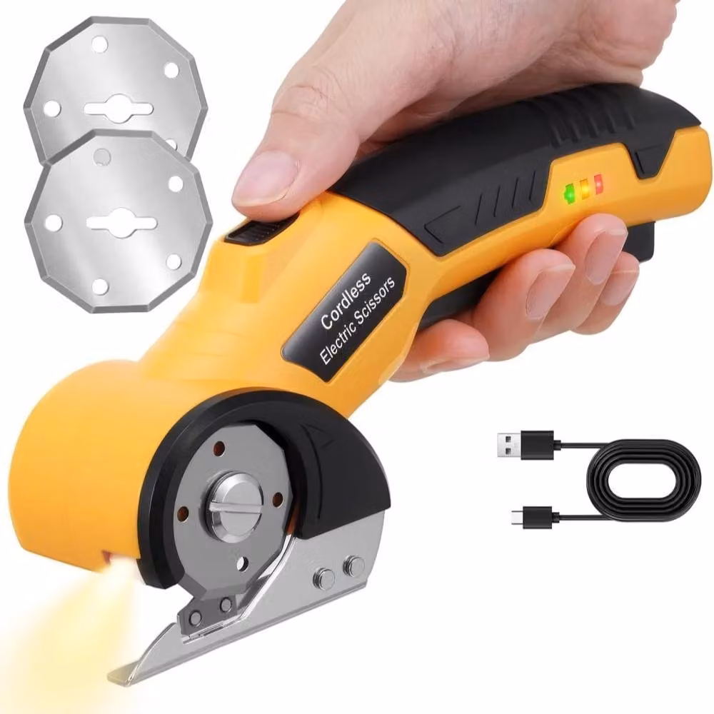 Cesoie a batteria senza fili - Taglierina per cartone e tessuto da 4 V - Lama in acciaio al tungsteno - Lama di ricambio - Blocco di sicurezza - Luce LED