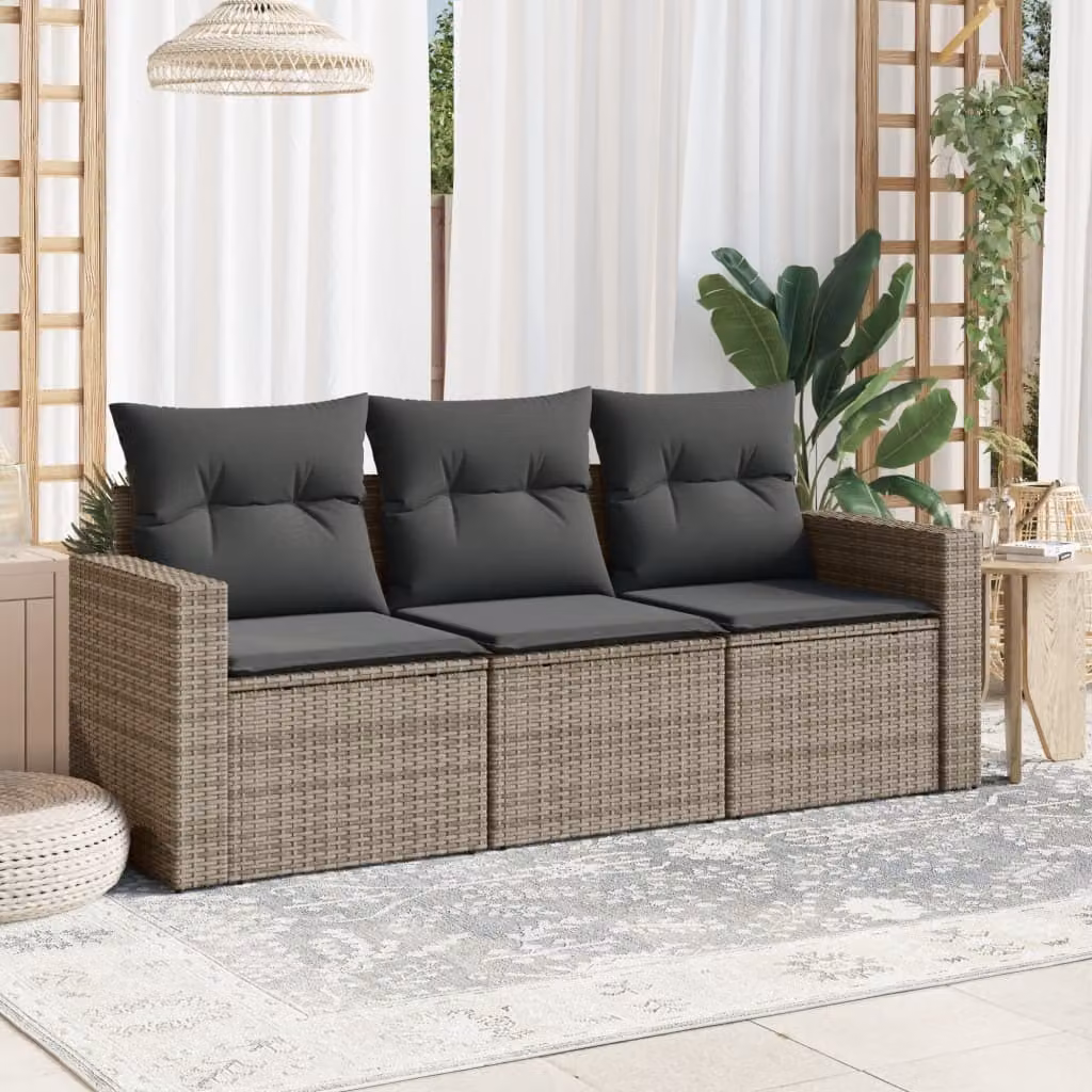 Maison Exclusive - Set Divani da Giardino 3 pz con Cuscini Grigio in Polyrattan