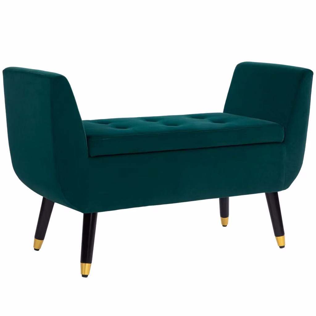 Panca imbottita con contenitore e braccioli Xylo in velluto verde e legno L: 107 cm, P: 42 cm, H: 65 cm – 2