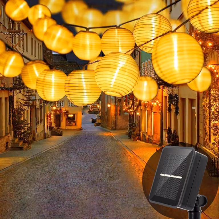 Catena luminosa solare con 20 lanterne a LED, lunghezza 4 metri, grado di protezione IP65, 8 modalità