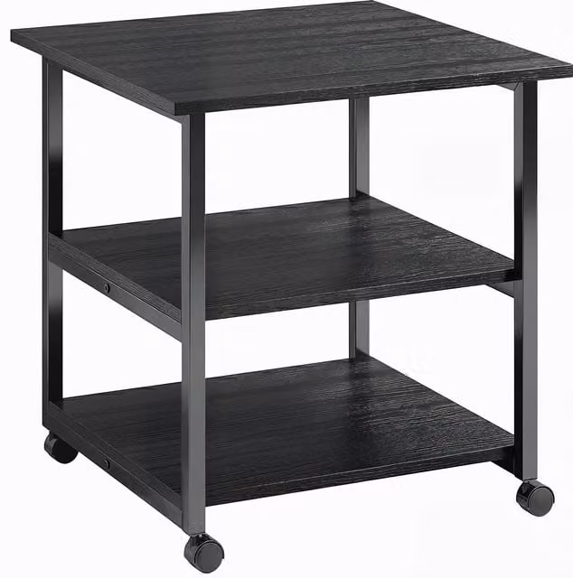 Carrello Porta Stampante HOMCOM con 3 Ripiani e 4 Ruote, Nero, L 50 cm x P 50 cm x H 52.5 cm
