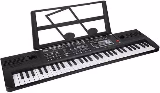 Pianoforte digitale portatile con 61 tasti, alimentato a batteria, colore nero