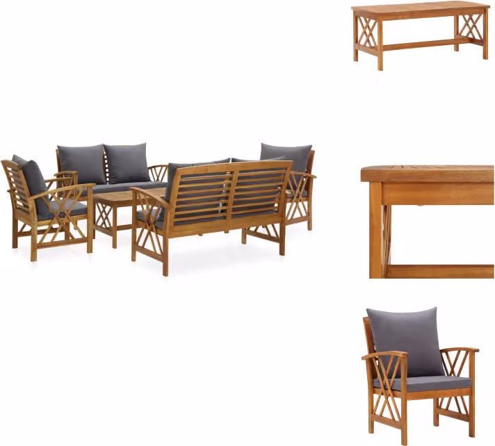 vidaXL Set da salotto da giardino 5 pezzi con cuscini in legno massiccio di acacia - Set di mobili da giardino