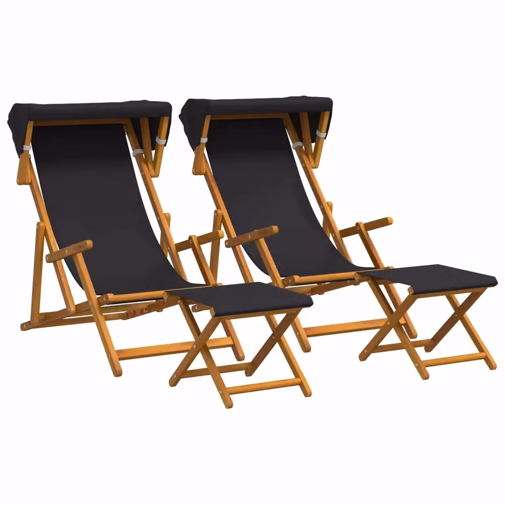 Set di 4 lettini prendisole vidaXL in legno di eucalipto trattato nero con poggiatesta regolabile per giardino e terrazzo – 2