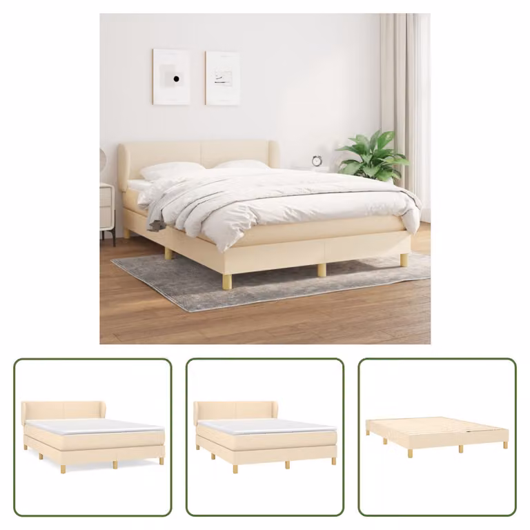 The Living Store Letto a molle con materasso crema 140x190 cm in tessuto