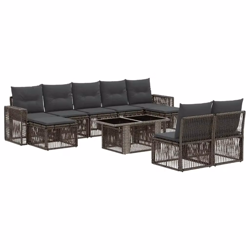 Set Divano da Giardino a Forma a U vidaXL in Polyrattan Grigio e Antracite con Cuscini e Tavolino – 2