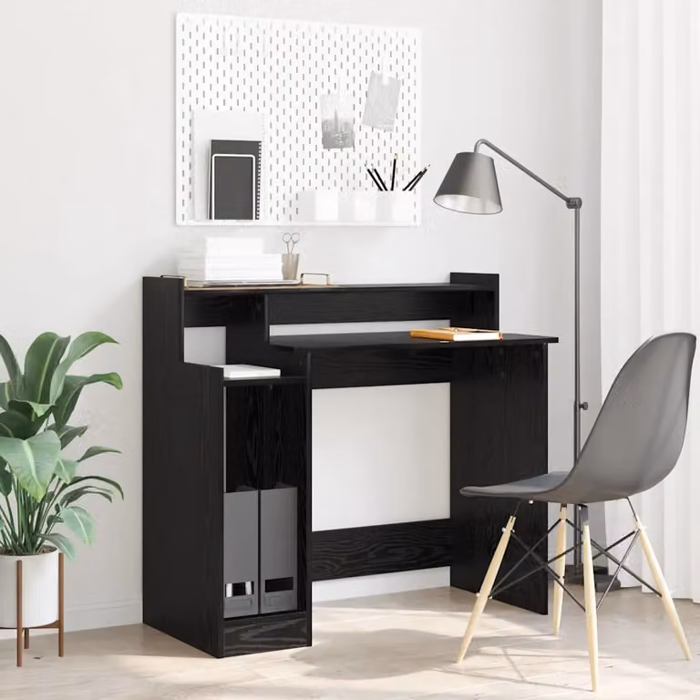 Scrivania moderna vidaXL in legno MDF rovere e nero L 97 x P 45 x H 90 cm