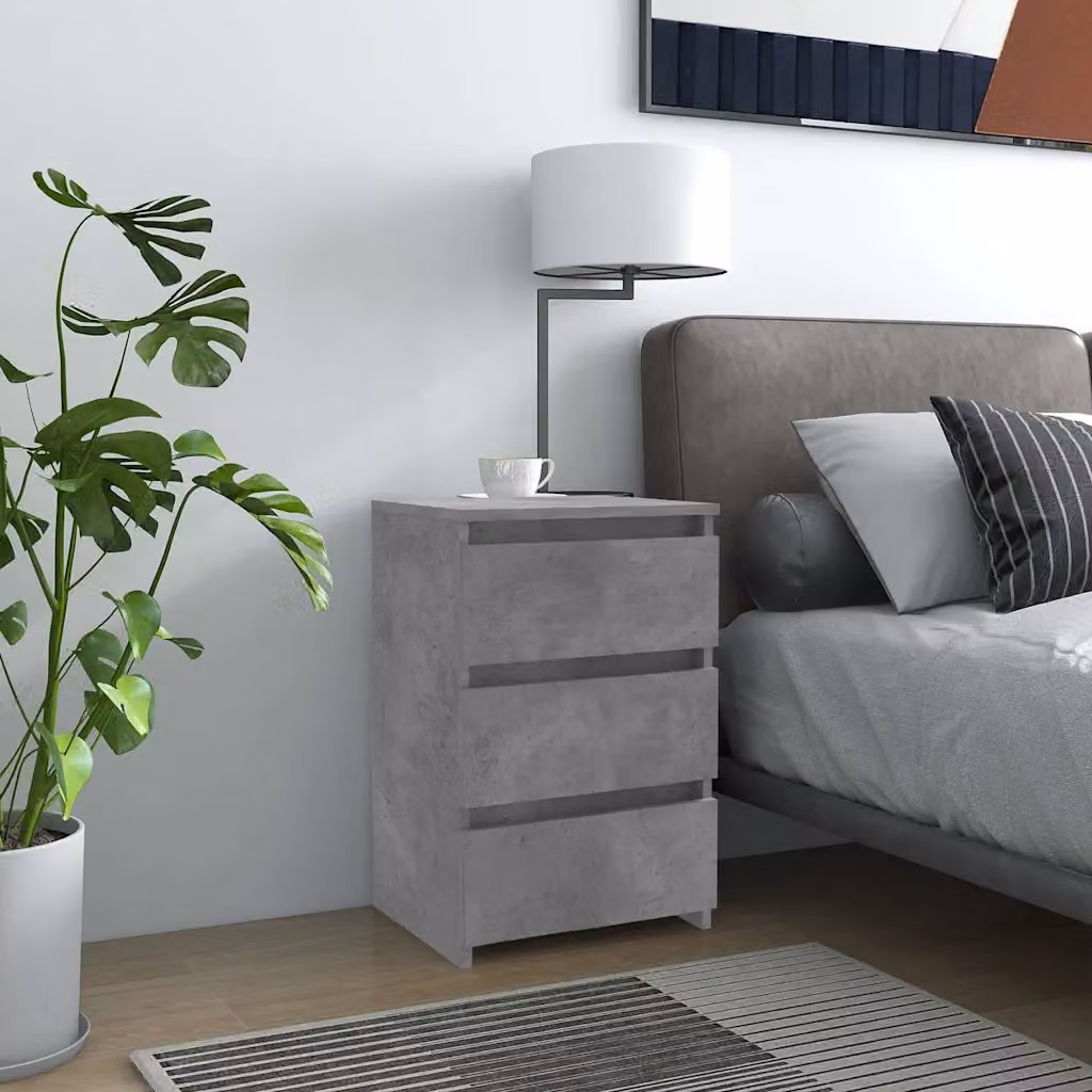 Comodino vidaXL Grigio Cemento in Legno Multistrato e MDF, L 40 cm x P 35 cm x H 62,5 cm