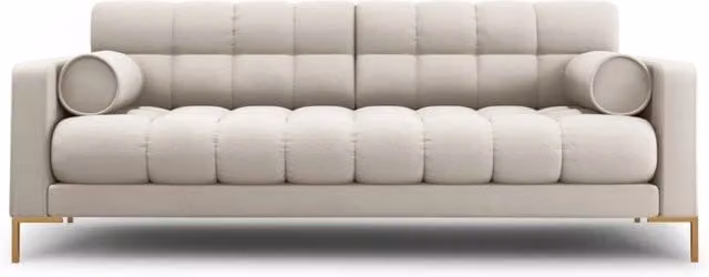 Divano 3 posti Bali Cosmopolitan Design in tessuto beige e oro con struttura in metallo per il tuo soggiorno