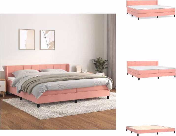 vidaXL Letto a molle con materasso rosa 200x200 cm in velluto - Letti & Reti