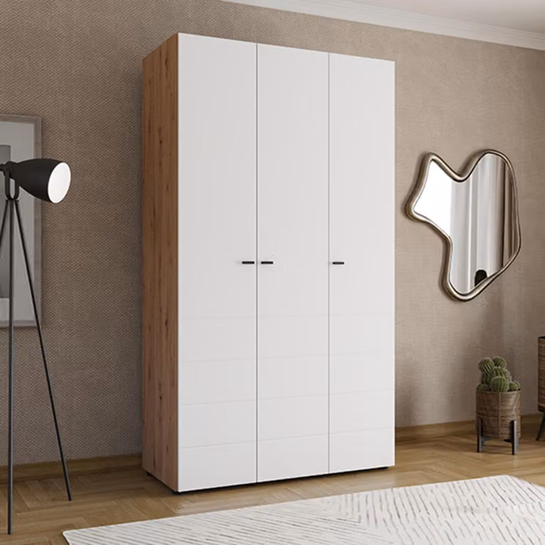 Ronco - Guardaroba 3 Ante, 117x52 cm Bianco Opaco, Appendiabiti