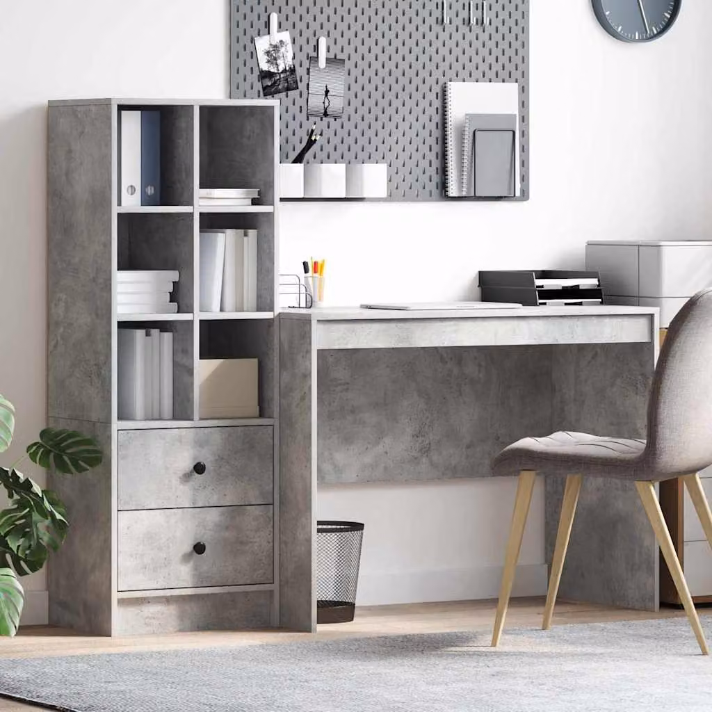 Maison Exclusive - Scrivania con cassetto 2 pcs Grigio cemento