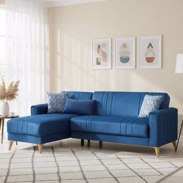 Aronix Divano Letto con Penisola Contenitore Blu L/P/H: 225 x 151 cm – 1