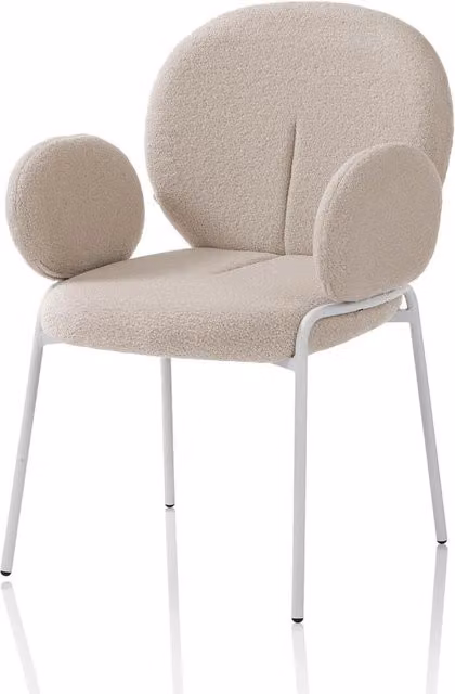 Sedia KURA AQA DESIGN in tessuto bouclé beige con braccioli e struttura in metallo opaco