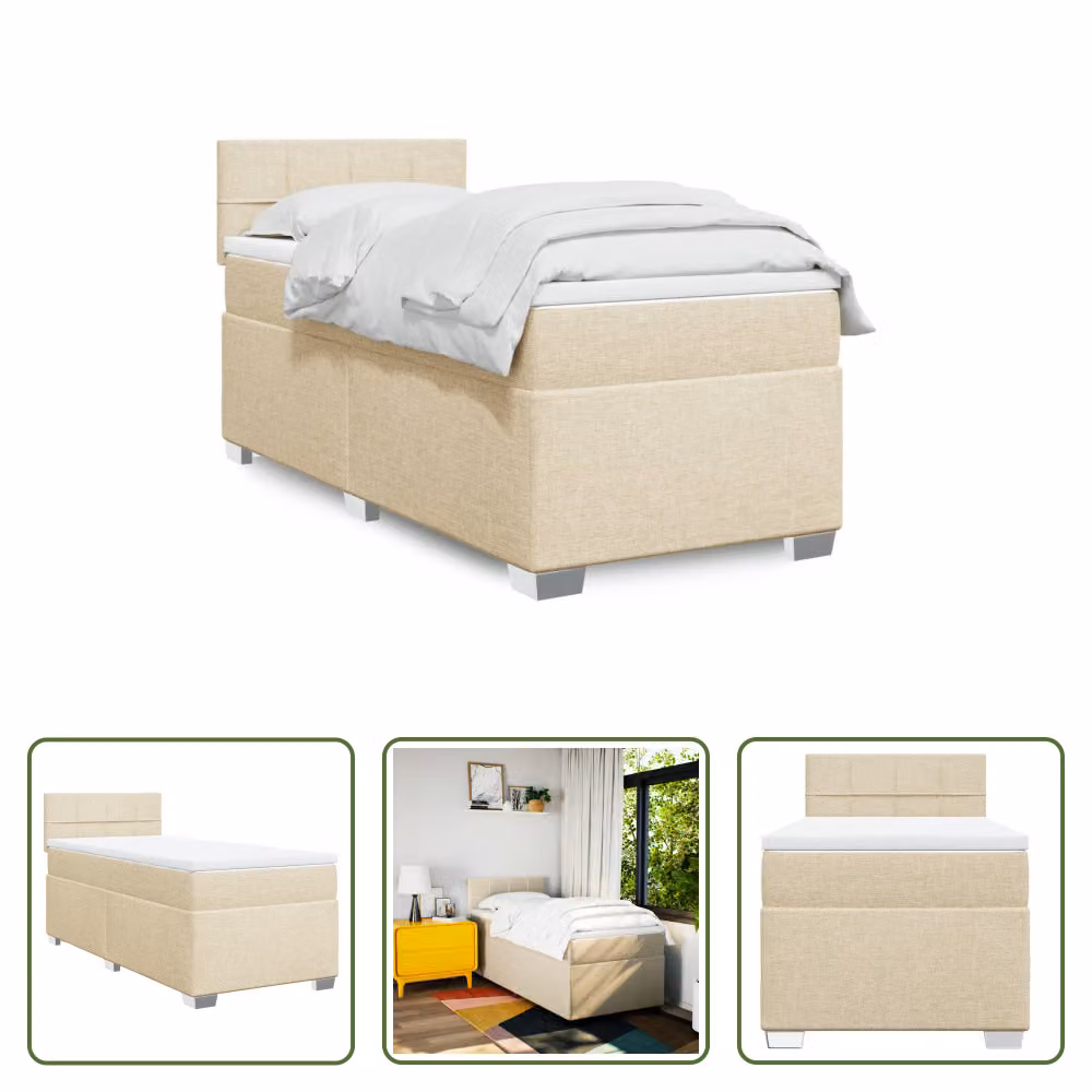 The Living Store Letto a molle insacchettate con materasso crema 80x200 cm in tessuto